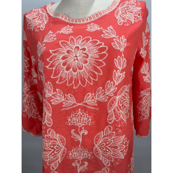 Solitaire Salman Embroidered Lotus Blouse Sz S Floral Shirt Crochet Boho Fairy - Picture 3 of 8